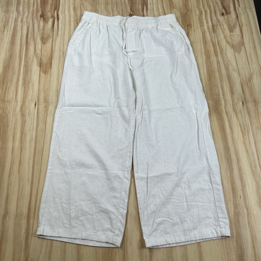 Old Navy Womens L White Linen Blend Baggy Resort Beach Boho Pants